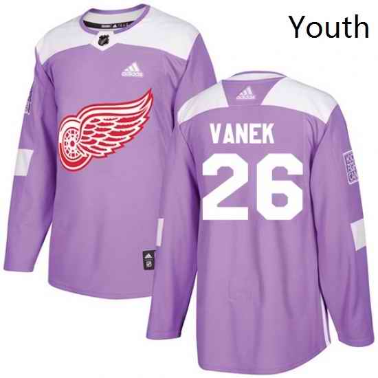 Youth Adidas Detroit Red Wings 26 Thomas Vanek Authentic Purple Fights Cancer Practice NHL Jersey